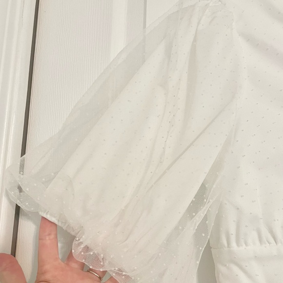 Lulu’s Dramatic Poise White Dot Tulle Puff Sleeve Tiered Mini Dress - Picture 9 of 12